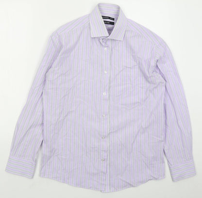 Woolworths Mens Purple Striped Cotton Button-Up Size 15.5 Collared Button