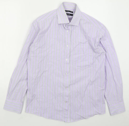 Woolworths Mens Purple Striped Cotton Button-Up Size 15.5 Collared Button