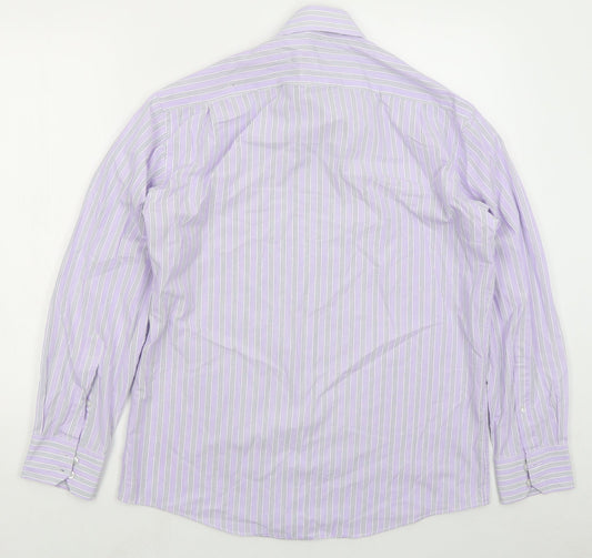 Woolworths Mens Purple Striped Cotton Button-Up Size 15.5 Collared Button