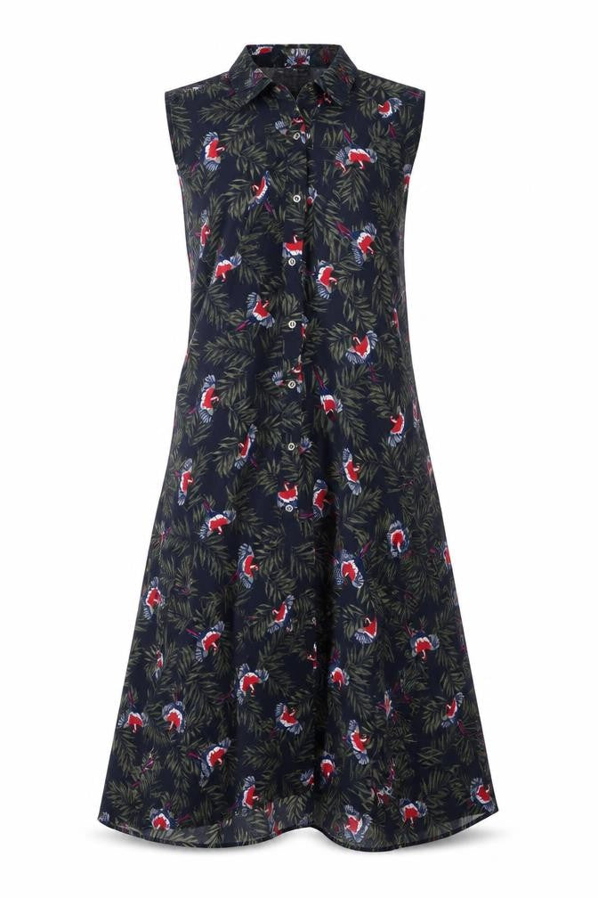 Yessica Womens Green Floral Polyester A-Line Size 8 Collared