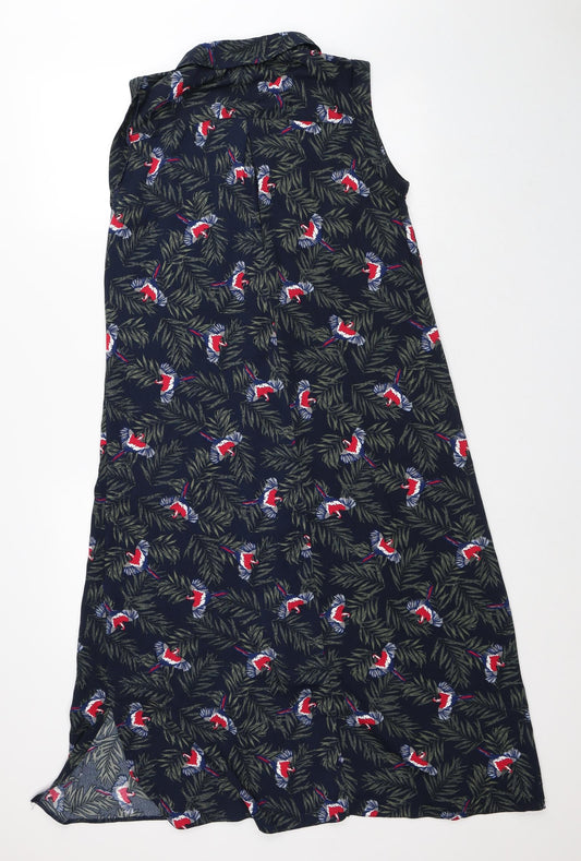 Yessica Womens Green Floral Polyester A-Line Size 8 Collared