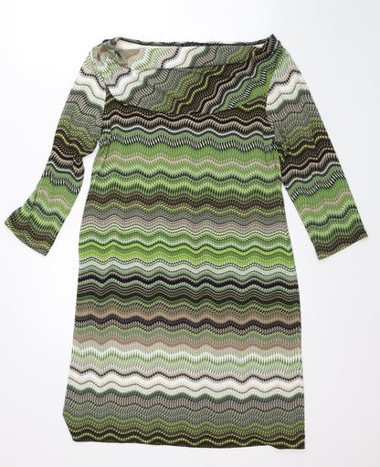 Tiana B Womens Green Geometric Polyester Shirt Dress Size 8 Round Neck