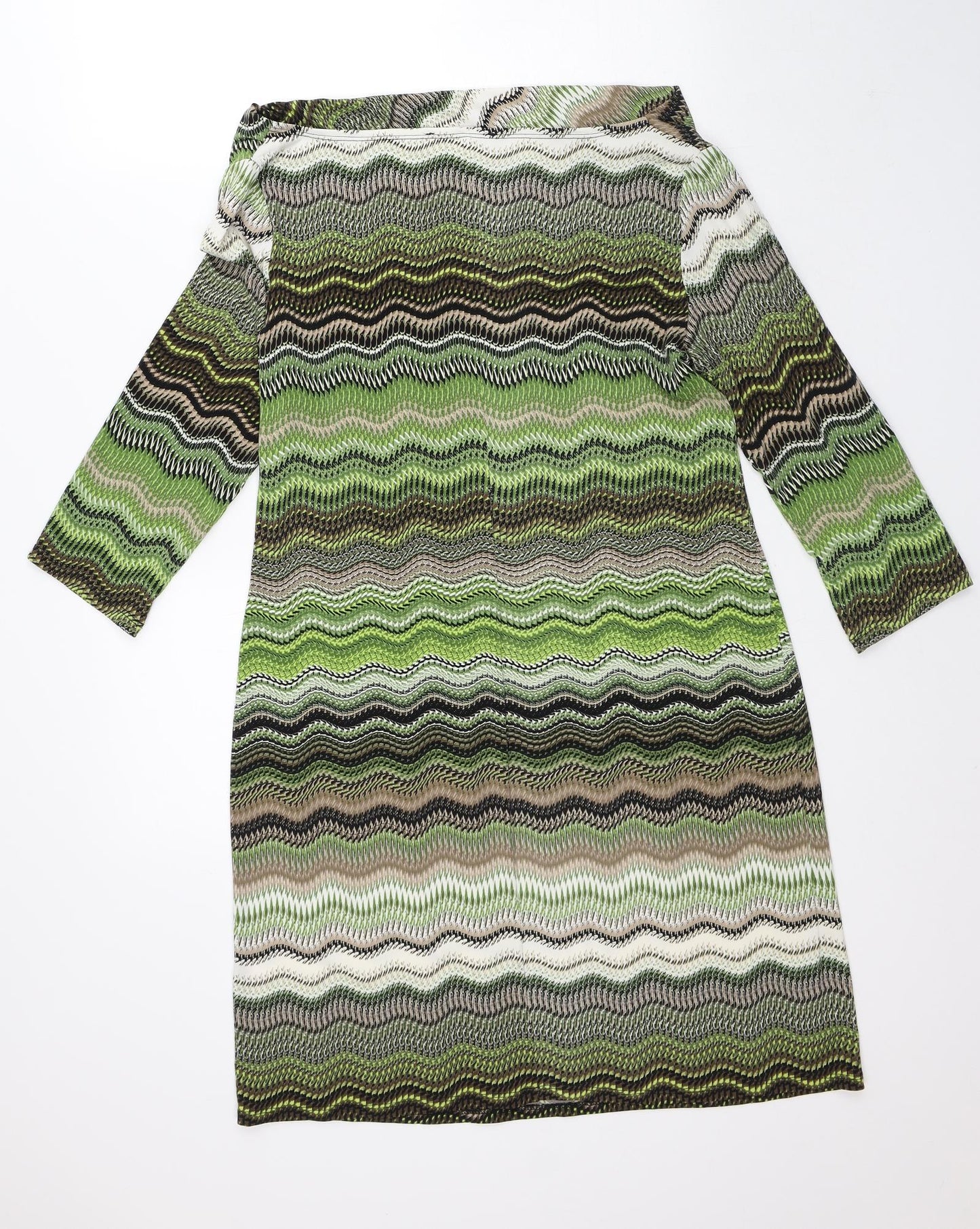 Tiana B Womens Green Geometric Polyester Shirt Dress Size 8 Round Neck