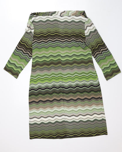 Tiana B Womens Green Geometric Polyester Shirt Dress Size 8 Round Neck