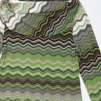Tiana B Womens Green Geometric Polyester Shirt Dress Size 8 Round Neck