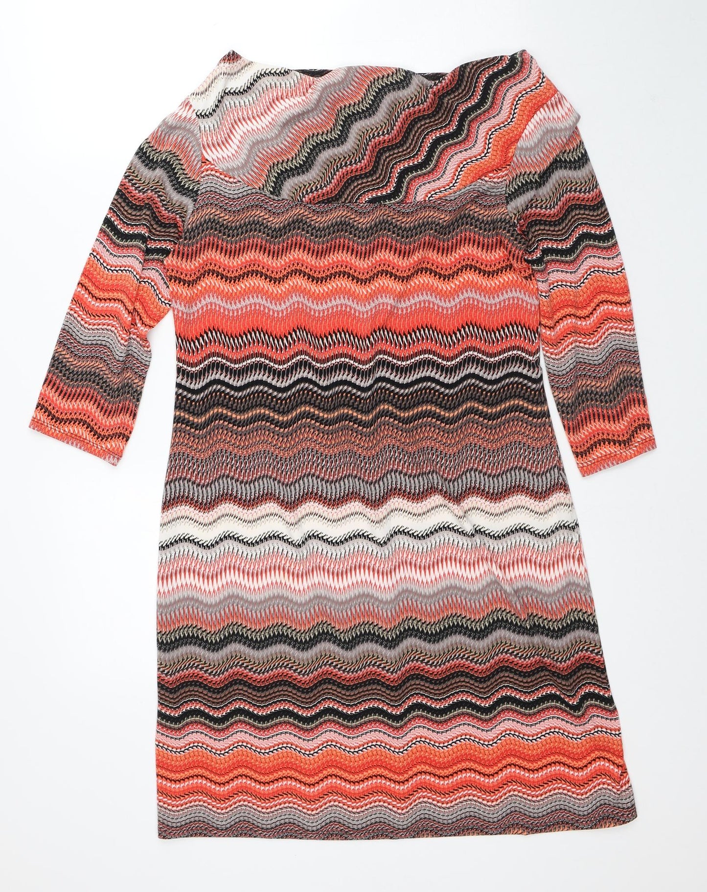 Preworn Womens Orange Geometric Polyester Shirt Dress Size M Round Neck