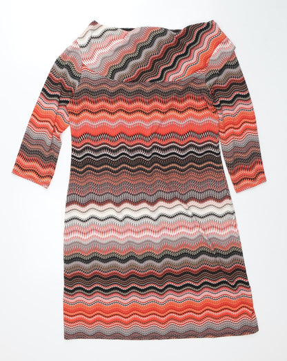 Preworn Womens Orange Geometric Polyester Shirt Dress Size M Round Neck