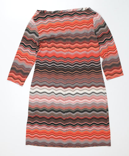 Preworn Womens Orange Geometric Polyester Shirt Dress Size M Round Neck