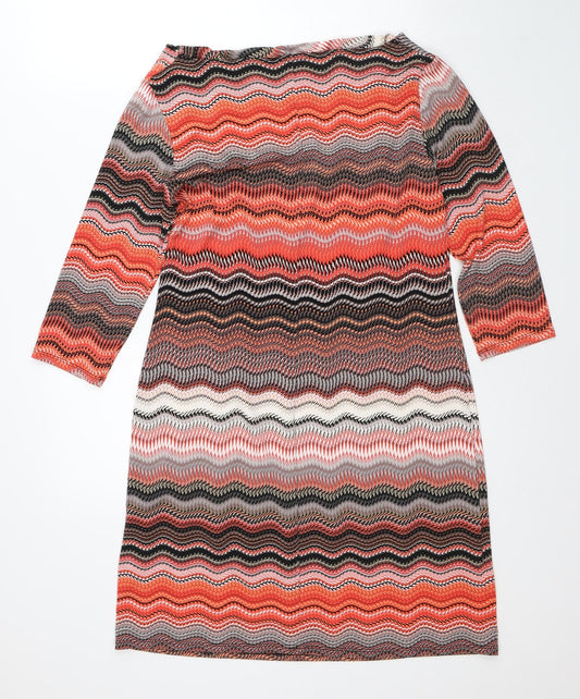 Preworn Womens Orange Geometric Polyester Shirt Dress Size M Round Neck