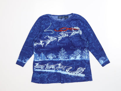 Artacapea Womens Blue Geometric 100% Cotton Pullover Sweatshirt Size S - reindeer