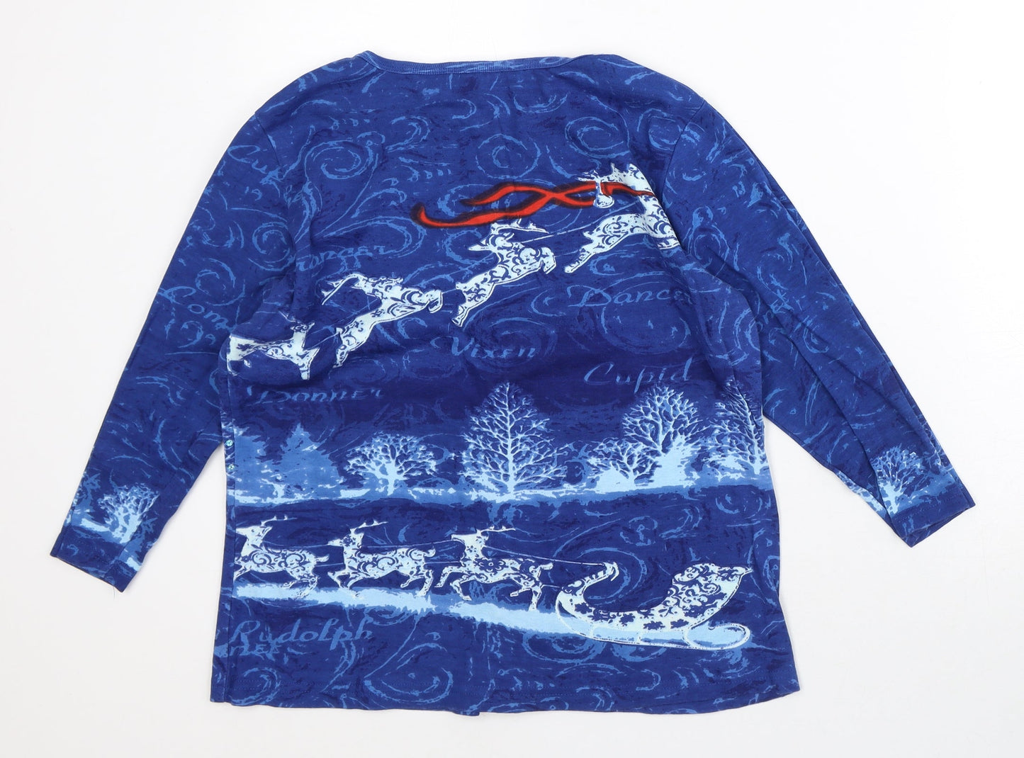 Artacapea Womens Blue Geometric 100% Cotton Pullover Sweatshirt Size S - reindeer