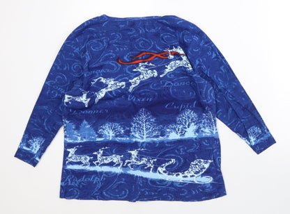 Artacapea Womens Blue Geometric 100% Cotton Pullover Sweatshirt Size S - reindeer