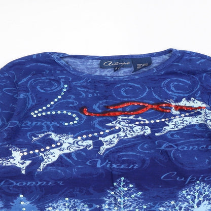 Artacapea Womens Blue Geometric 100% Cotton Pullover Sweatshirt Size S - reindeer