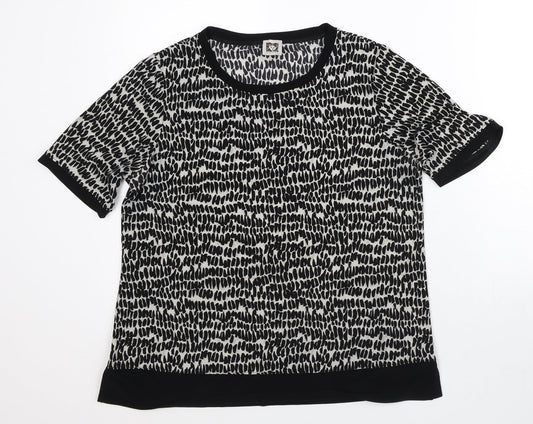 Anne Klein Womens Grey Geometric Polyester Basic T-Shirt Size M Round Neck