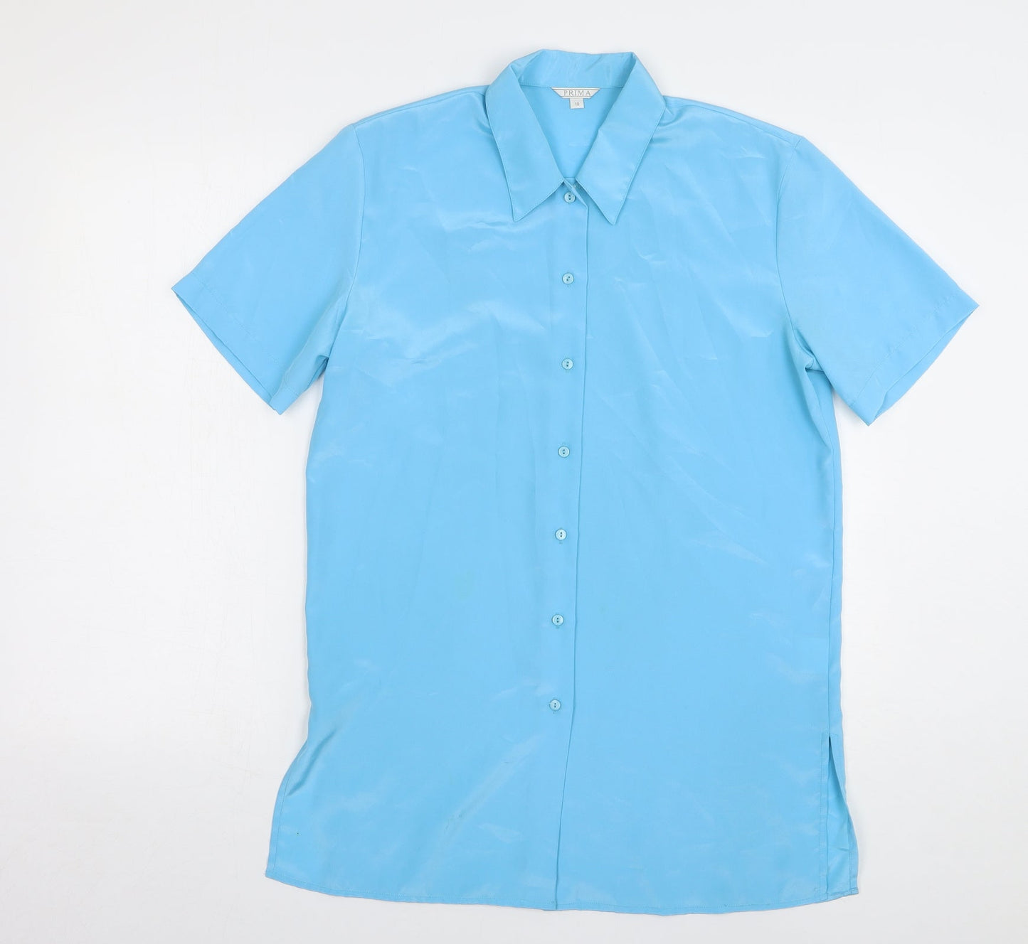 Prima Womens Blue Polyester Basic Button-Up Size 10 Collared