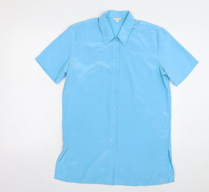 Prima Womens Blue Polyester Basic Button-Up Size 10 Collared