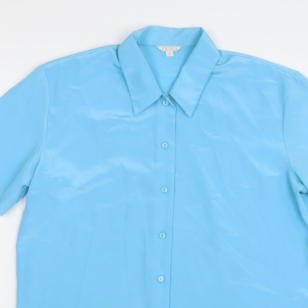 Prima Womens Blue Polyester Basic Button-Up Size 10 Collared