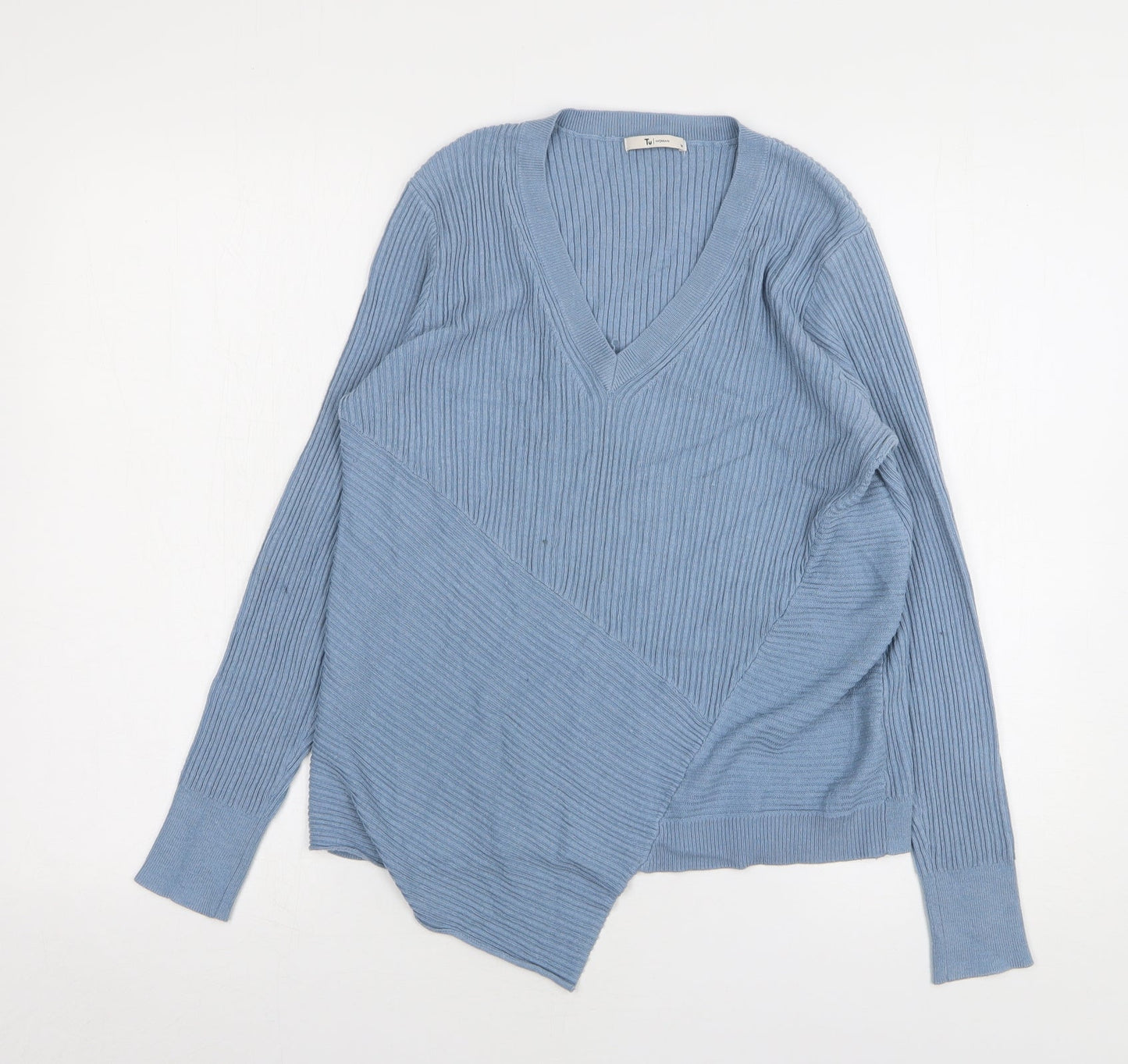 TU Womens Blue V-Neck Acrylic Pullover Jumper Size 14