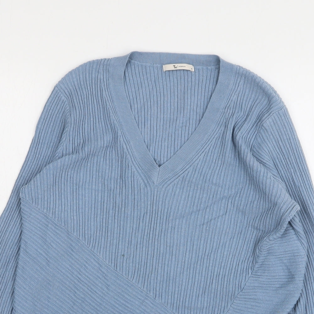 TU Womens Blue V-Neck Acrylic Pullover Jumper Size 14