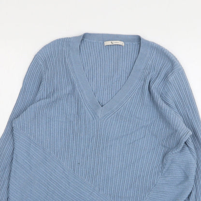 TU Womens Blue V-Neck Acrylic Pullover Jumper Size 14