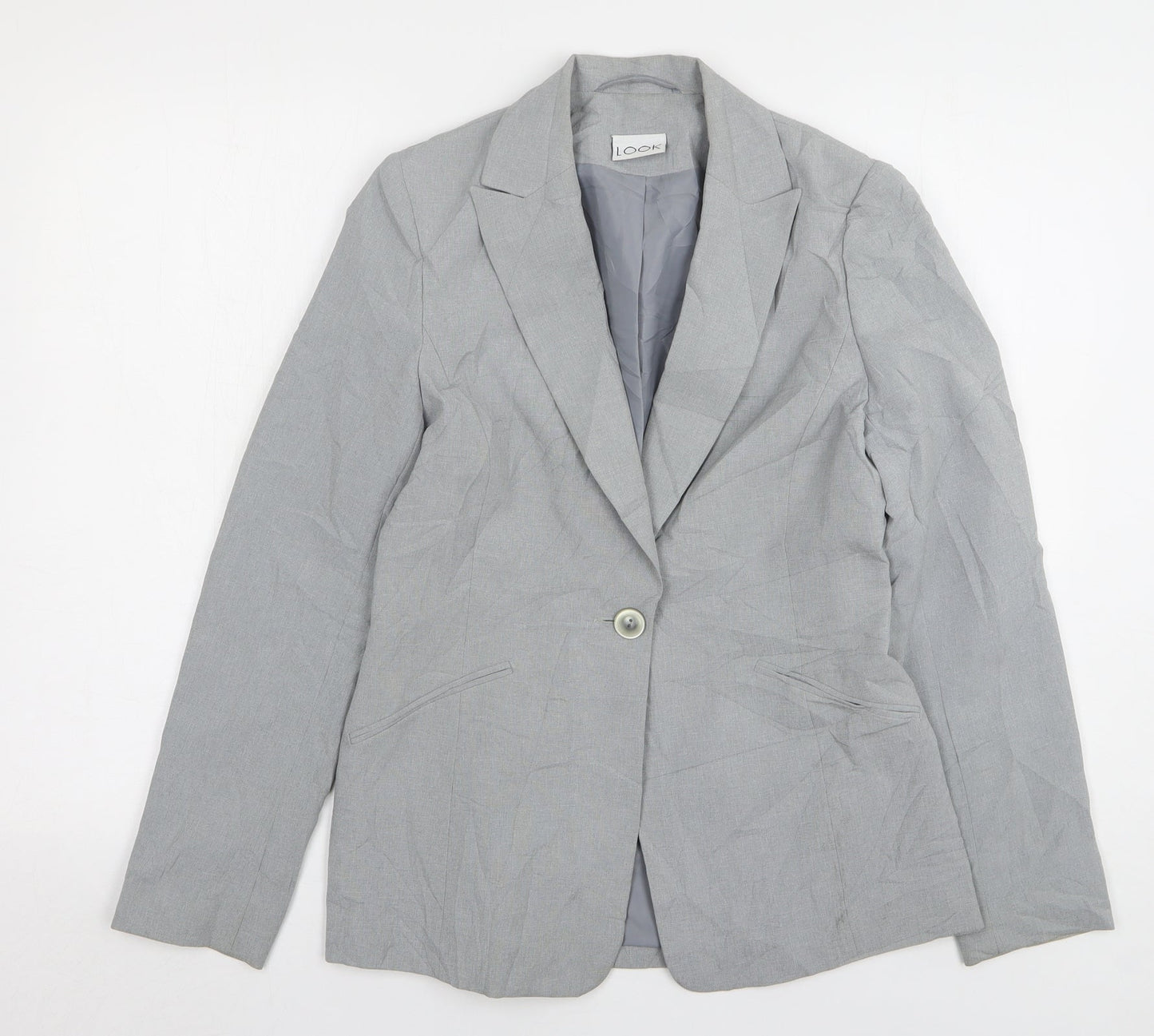 Look Womens Grey Polyester Jacket Blazer Size 10