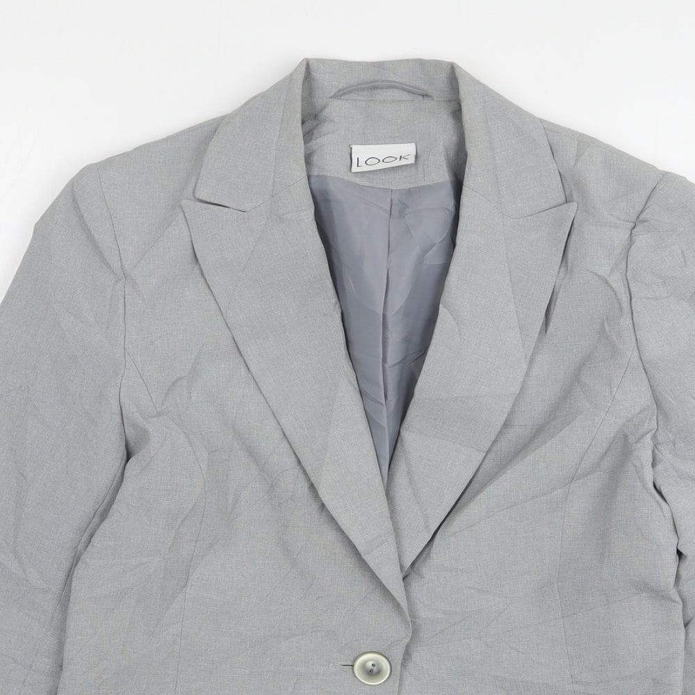 Look Womens Grey Polyester Jacket Blazer Size 10