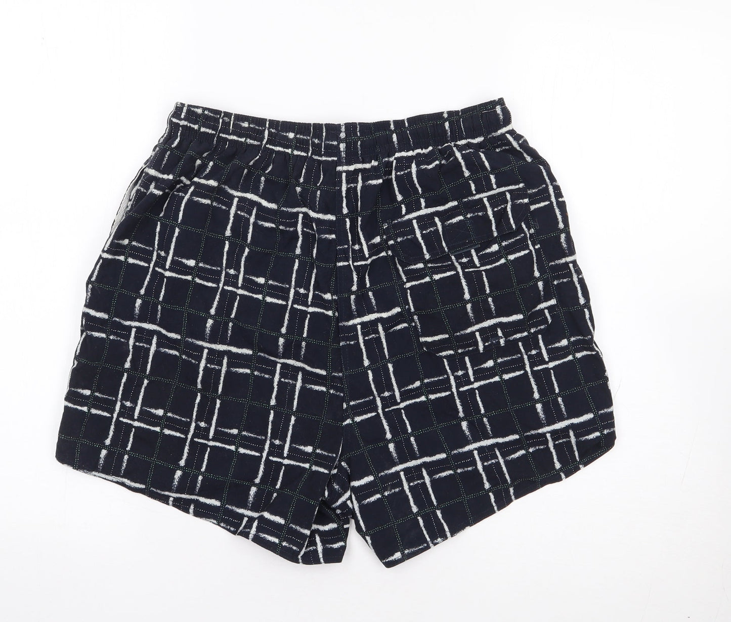 Marks and Spencer Mens Blue Geometric Nylon Sweat Shorts Size S L7 in Regular Drawstring - Swim Short