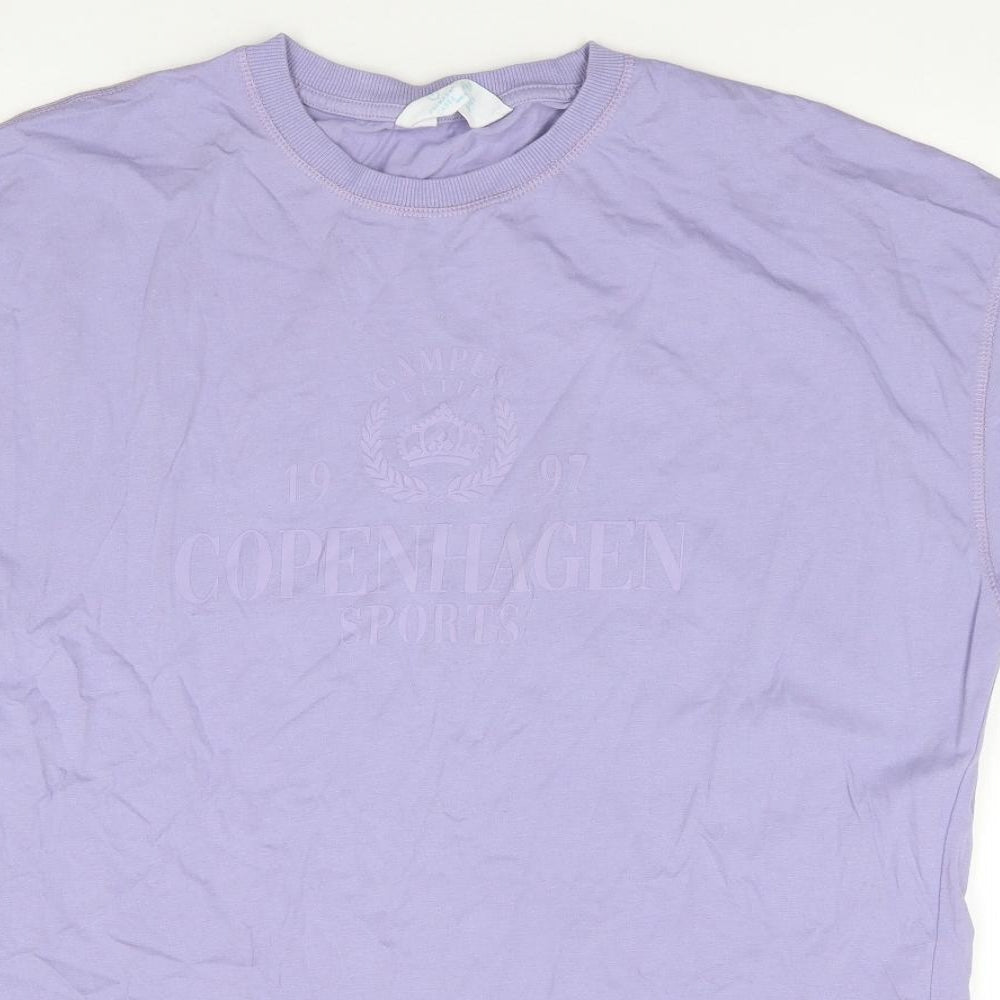 Primark Womens Purple 100% Cotton Tunic T-Shirt Size S Crew Neck