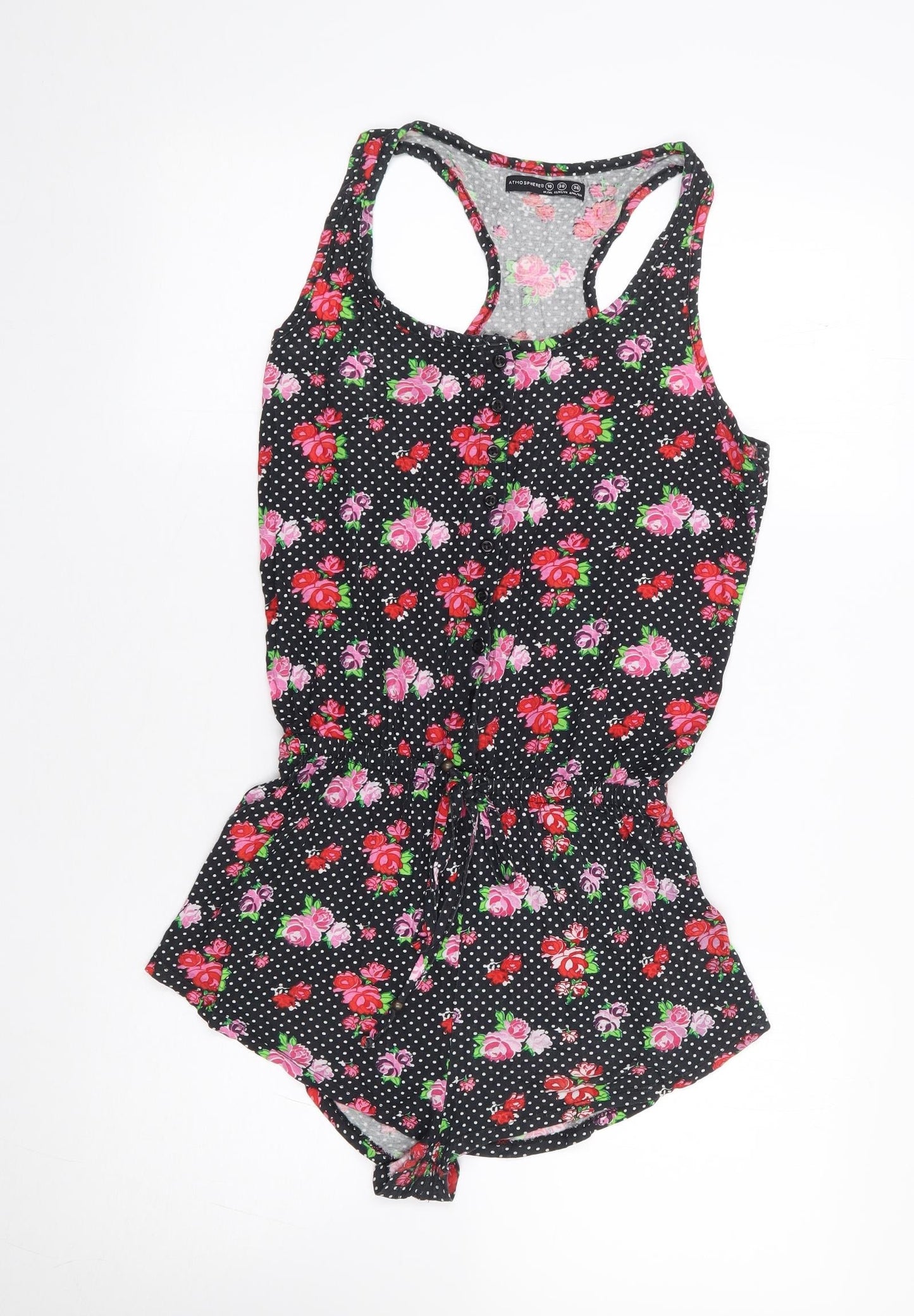 Primark Womens Multicoloured Floral Viscose Romper One-Piece Size 10 Button