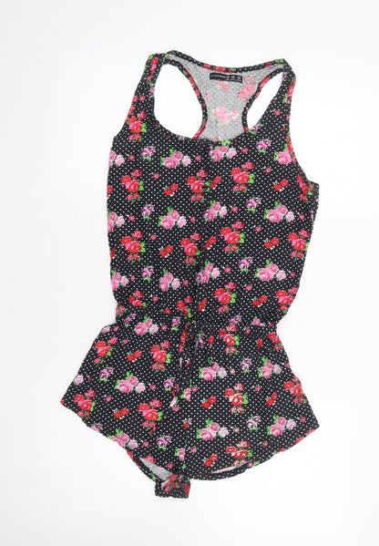 Primark Womens Multicoloured Floral Viscose Romper One-Piece Size 10 Button