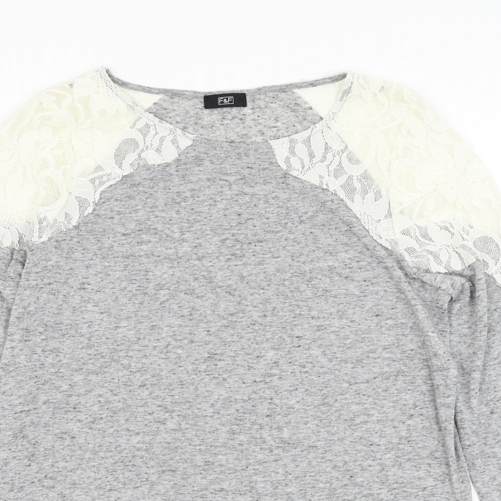 F&F Womens Grey Round Neck Polyester Pullover Jumper Size S