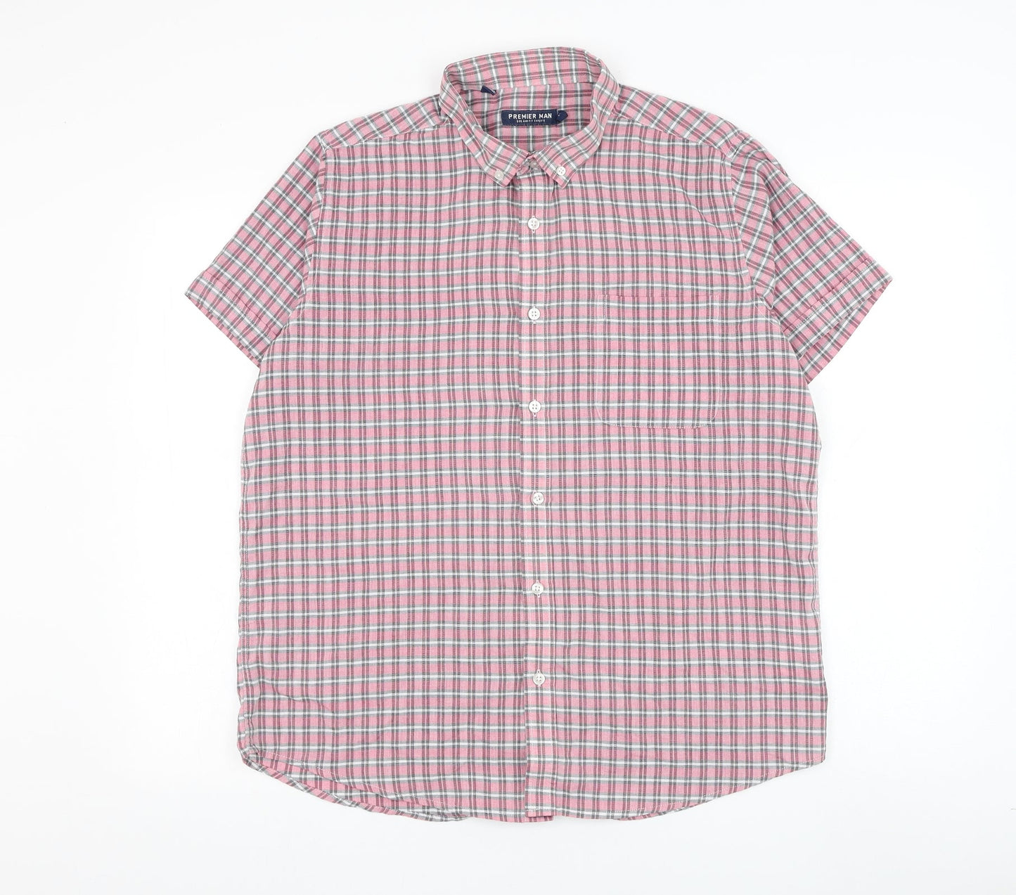 Mens UK Size L Premier Man Pink  Button-Up Short Sleeve Casual Shirt