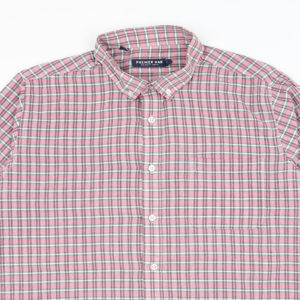Mens UK Size L Premier Man Pink  Button-Up Short Sleeve Casual Shirt