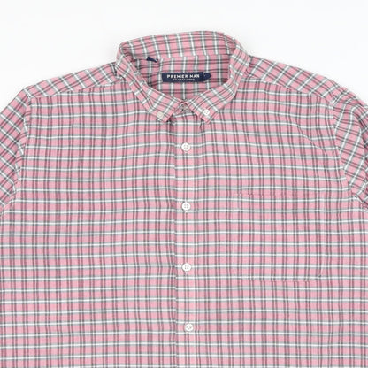Mens UK Size L Premier Man Pink  Button-Up Short Sleeve Casual Shirt