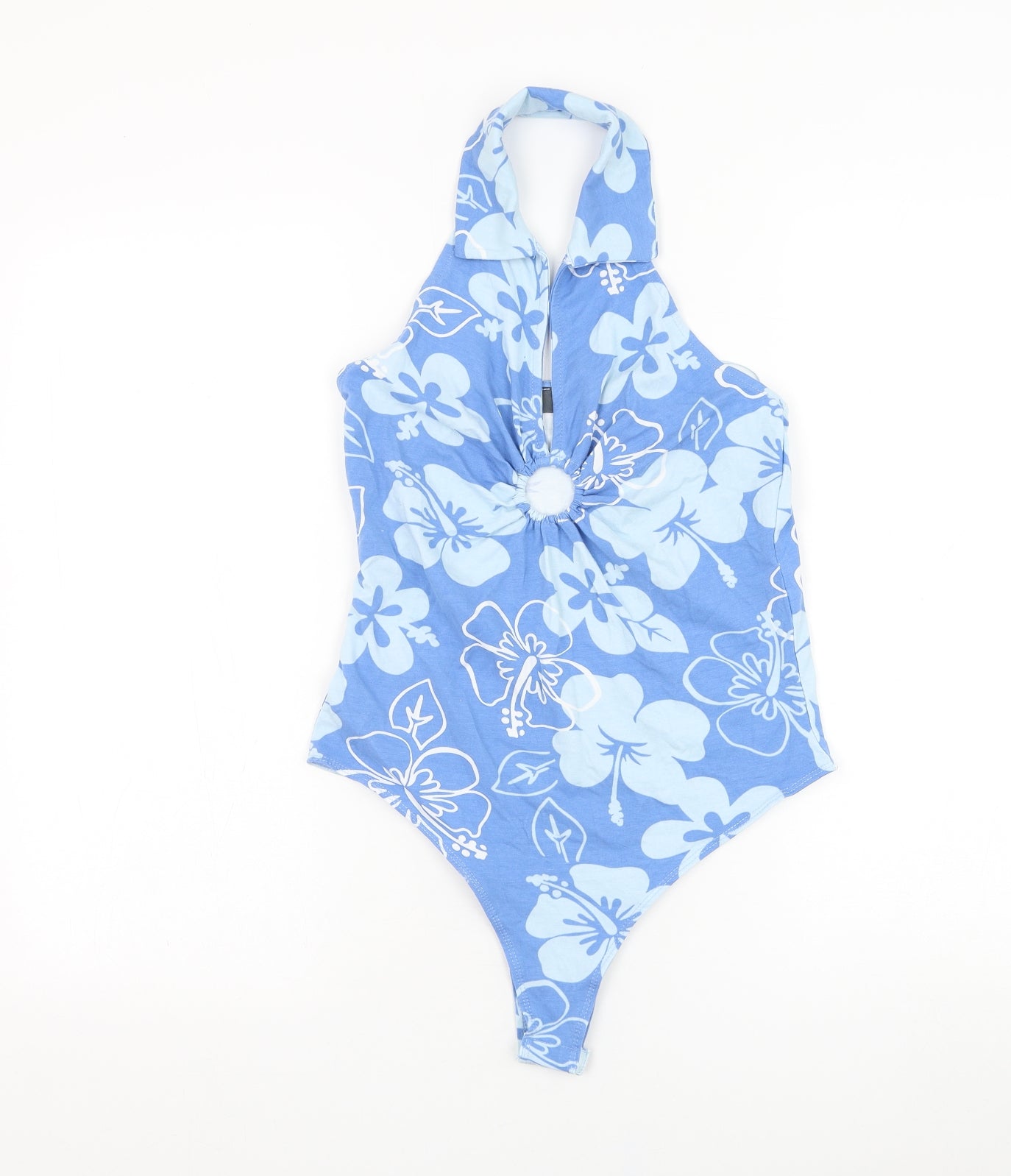 Primark Womens Blue Floral Cotton Bodysuit One-Piece Size 10 Hook & Loop