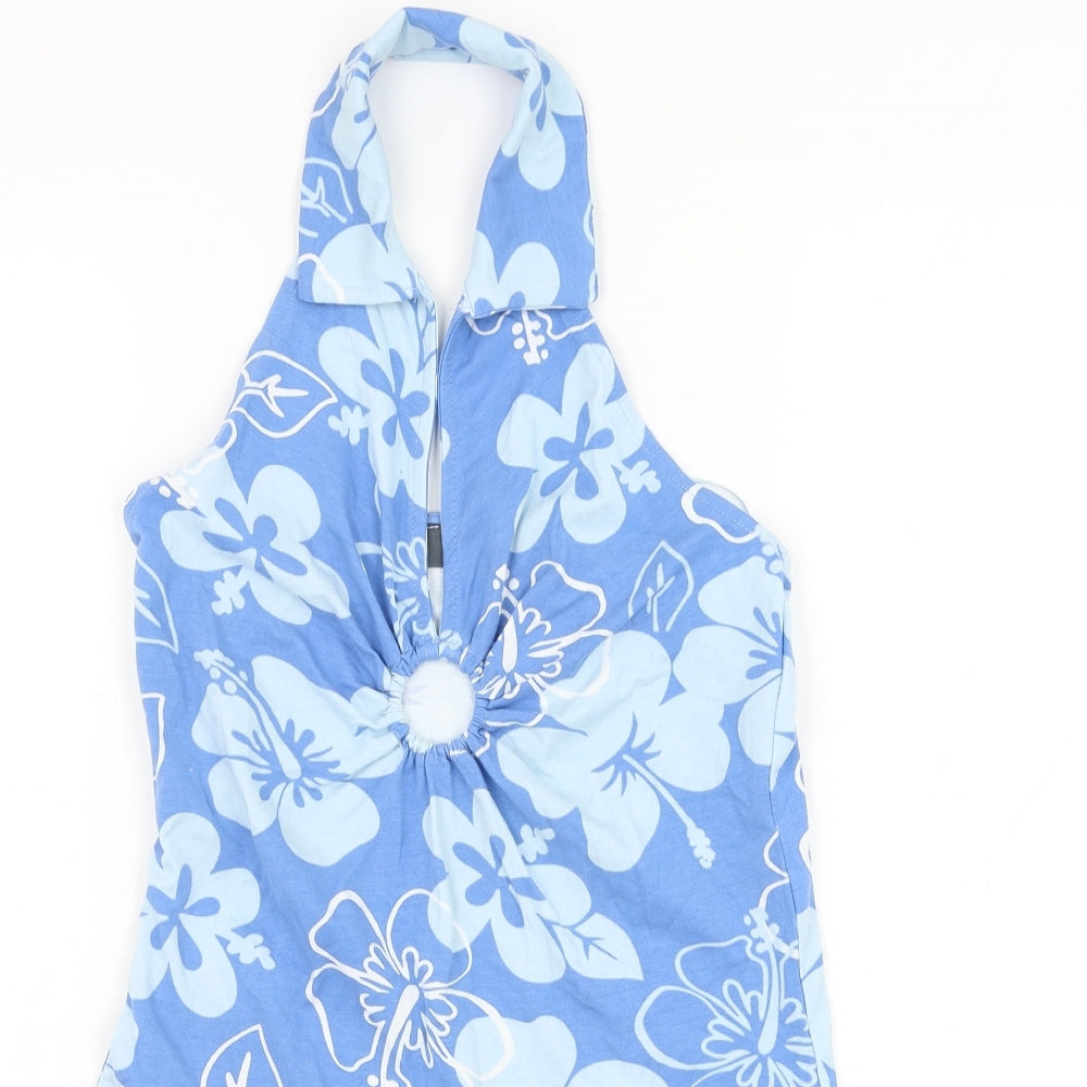 Primark Womens Blue Floral Cotton Bodysuit One-Piece Size 10 Hook & Loop