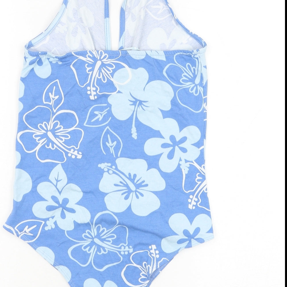 Primark Womens Blue Floral Cotton Bodysuit One-Piece Size 10 Hook & Loop
