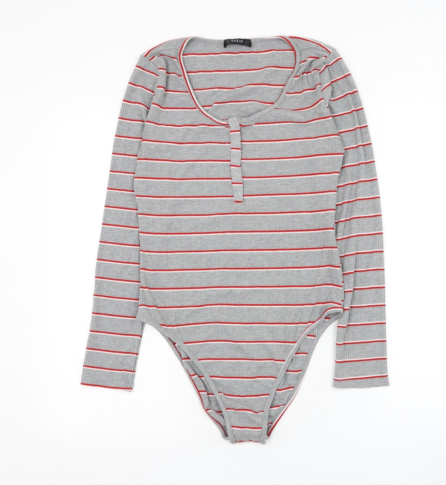 SheIn Womens Grey Striped Cotton Bodysuit One-Piece Size M Hook & Loop