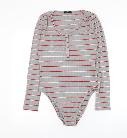 SheIn Womens Grey Striped Cotton Bodysuit One-Piece Size M Hook & Loop