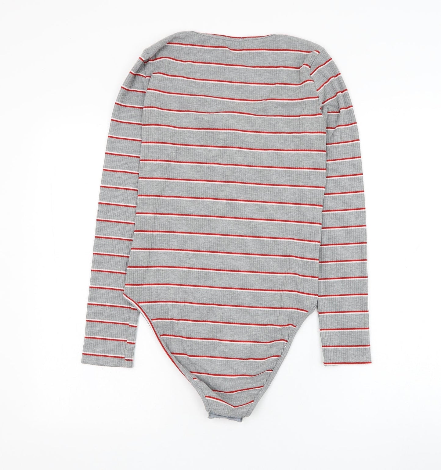 SheIn Womens Grey Striped Cotton Bodysuit One-Piece Size M Hook & Loop