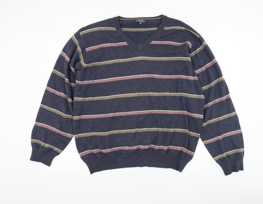 Wolsey Mens Beige V-Neck Striped Cotton Pullover Jumper Size L