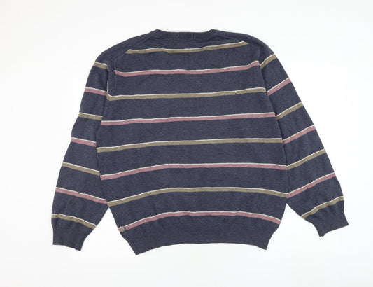 Wolsey Mens Beige V-Neck Striped Cotton Pullover Jumper Size L
