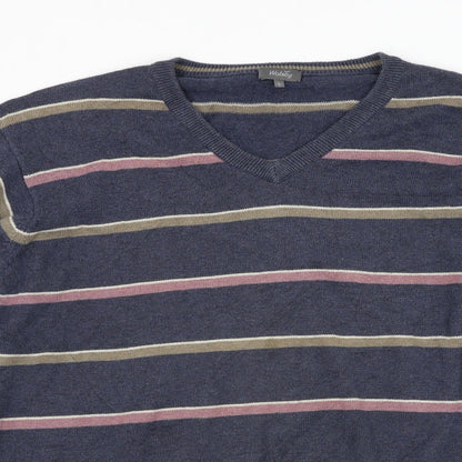 Wolsey Mens Beige V-Neck Striped Cotton Pullover Jumper Size L
