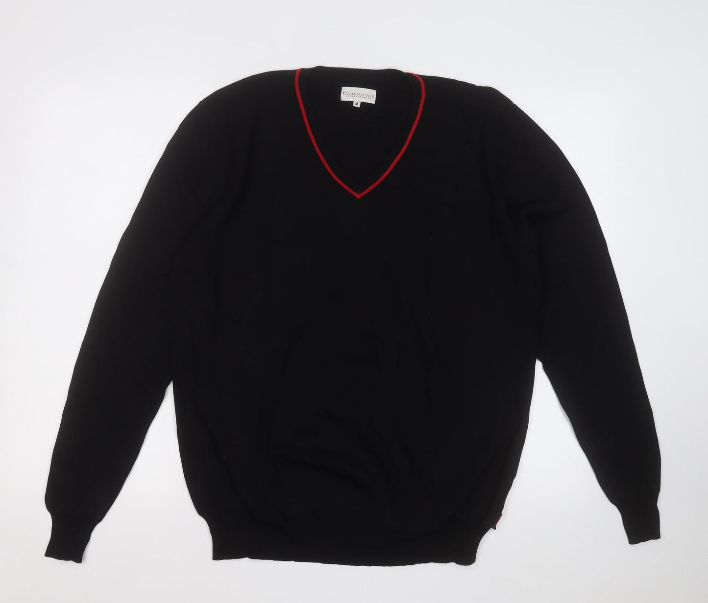dimentions Mens Black V-Neck Acrylic Pullover Jumper Size M