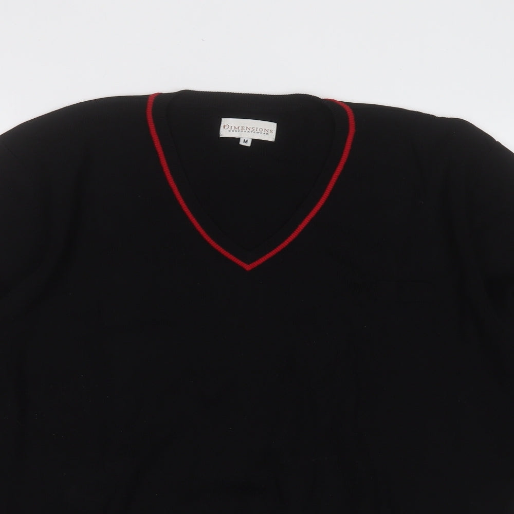 dimentions Mens Black V-Neck Acrylic Pullover Jumper Size M