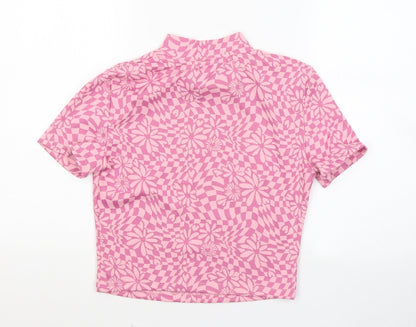 Primark Womens Pink Round Neck Geometric Polyester Pullover Jumper Size 12