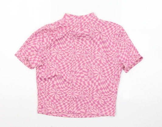 Primark Womens Pink Round Neck Geometric Polyester Pullover Jumper Size 12