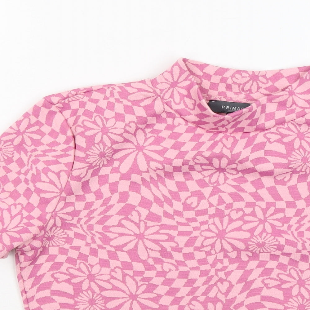 Primark Womens Pink Round Neck Geometric Polyester Pullover Jumper Size 12