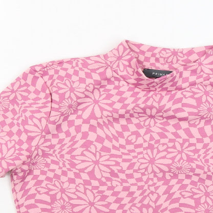 Primark Womens Pink Round Neck Geometric Polyester Pullover Jumper Size 12