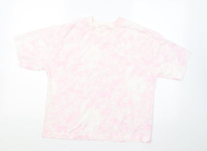 Primark Womens Pink Geometric Cotton Basic T-Shirt Size 6 Round Neck